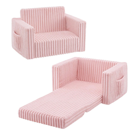 Convertible Sofa 2-In-1 Flip Open Kids Sleeper Chair （Pink）