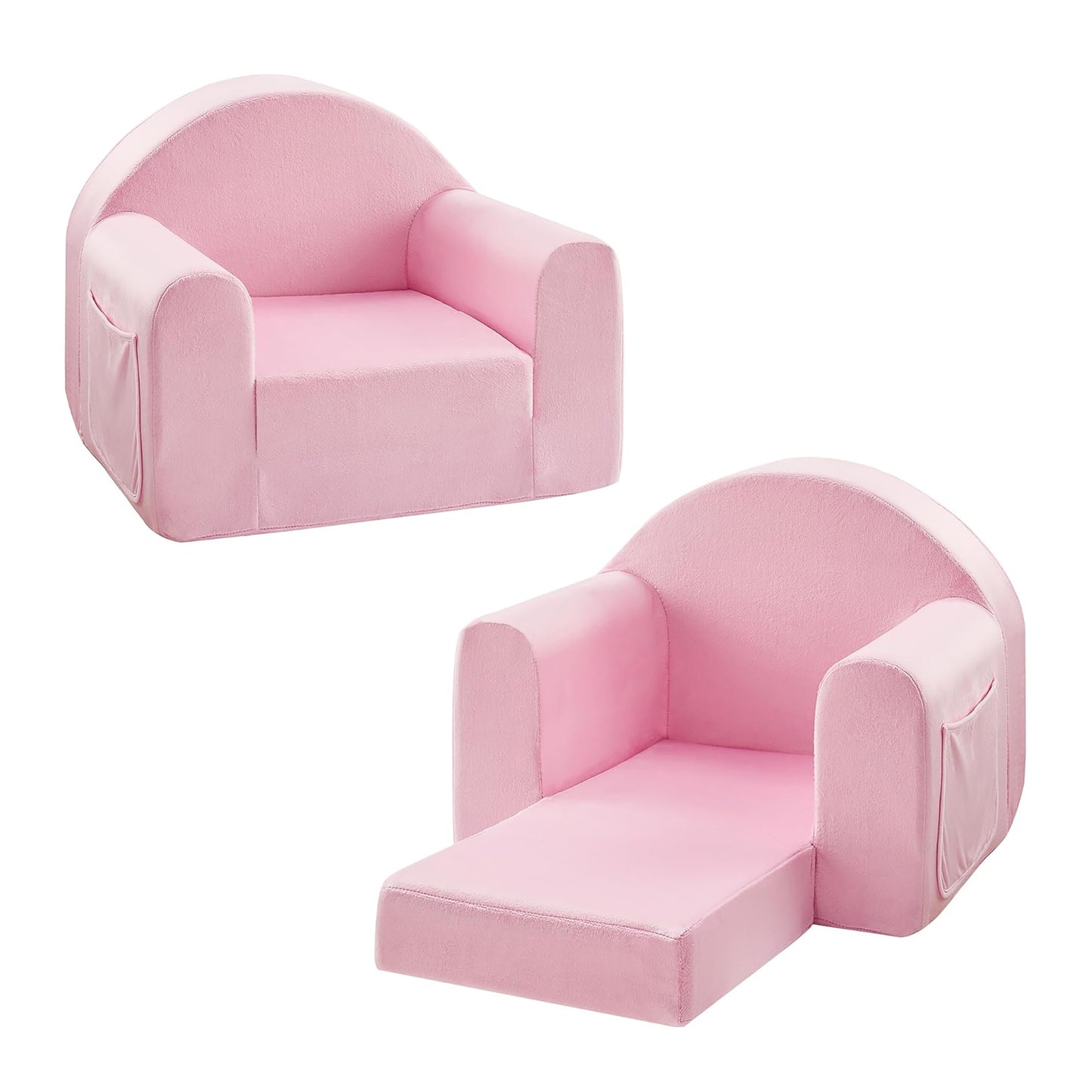 Kids Sofa Couch, Toddler Armrest Chair, 2-in-1 Convertible Baby Sofa Chair for Boys and Girls (Pink)