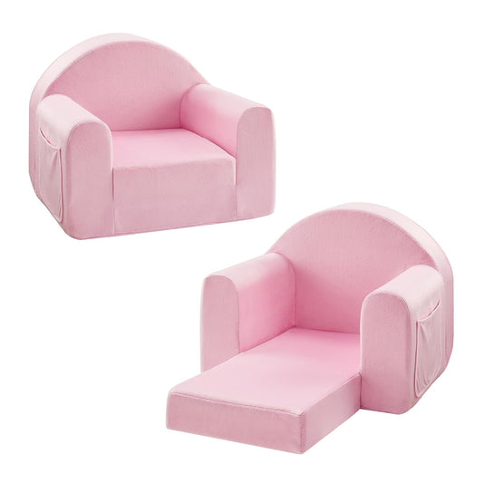 Kids Sofa Couch, Toddler Armrest Chair, 2-in-1 Convertible Baby Sofa Chair for Boys and Girls (Pink)