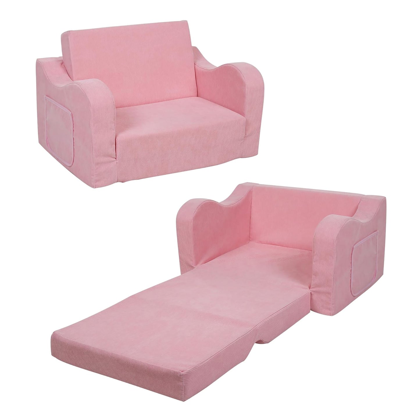 Toddler Chair, Kids Armchair, 2-in-1 Convertible Sofa to Lounger  (Pink)