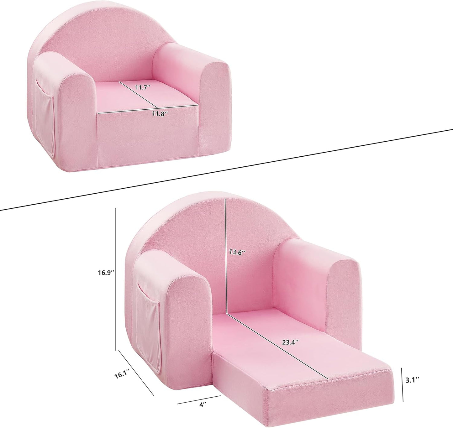 Kids Sofa Couch, Toddler Armrest Chair, 2-in-1 Convertible Baby Sofa Chair for Boys and Girls (Pink)