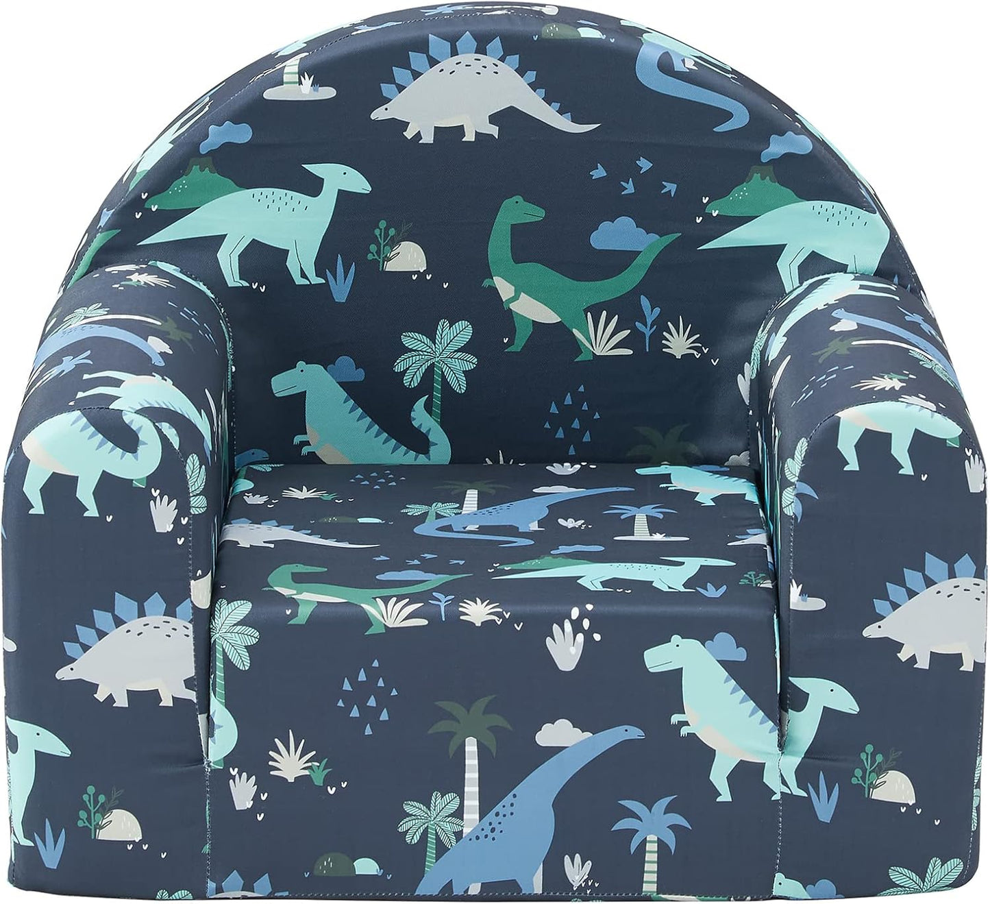 Kids Sofa Couch, 2-in-1 Flip Out Toddler Couch, Baby Lounge Chair (Navy Dinosaur)