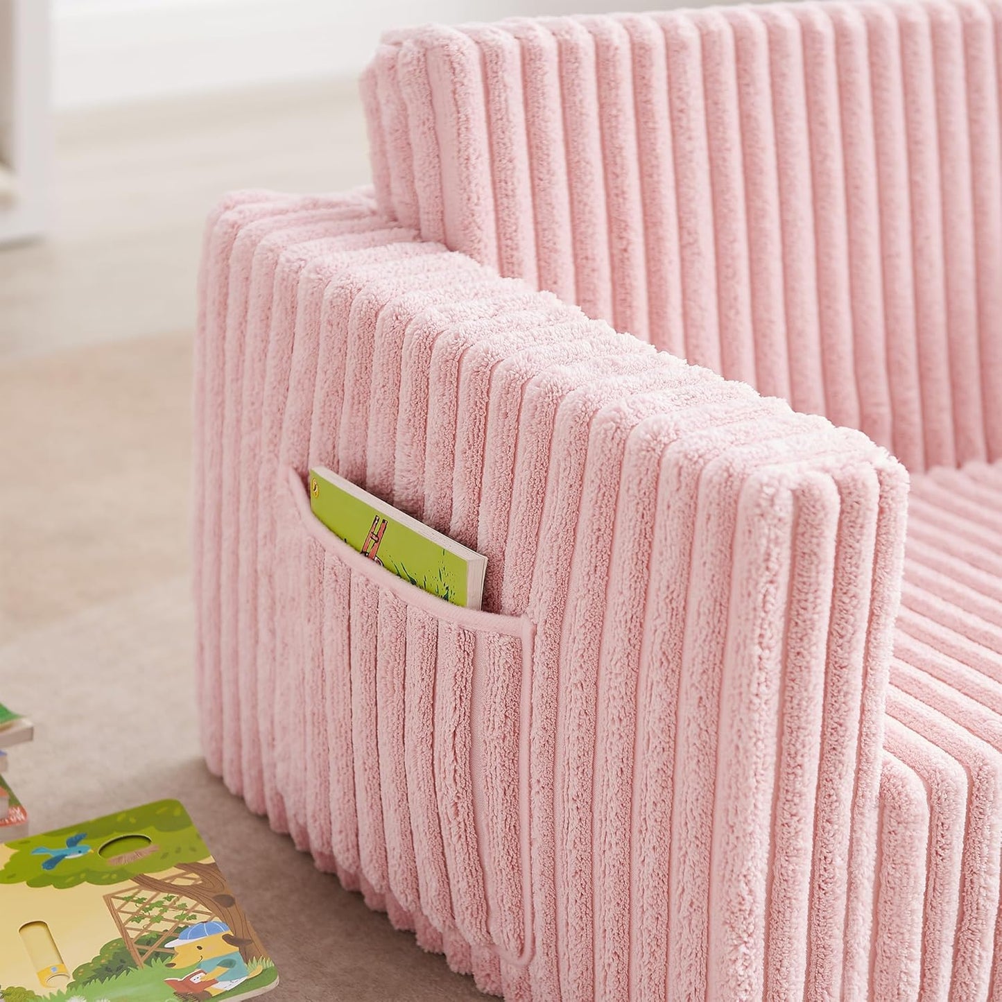 Convertible Sofa 2-In-1 Flip Open Kids Sleeper Chair （Pink）