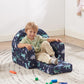 Kids Sofa Couch, 2-in-1 Flip Out Toddler Couch, Baby Lounge Chair (Navy Dinosaur)