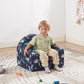 Kids Sofa Couch, 2-in-1 Flip Out Toddler Couch, Baby Lounge Chair (Navy Dinosaur)