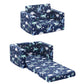 Convertible Sofa 2-In-1 Flip Open Kids Sleeper Chair （Navy Dinosaur）