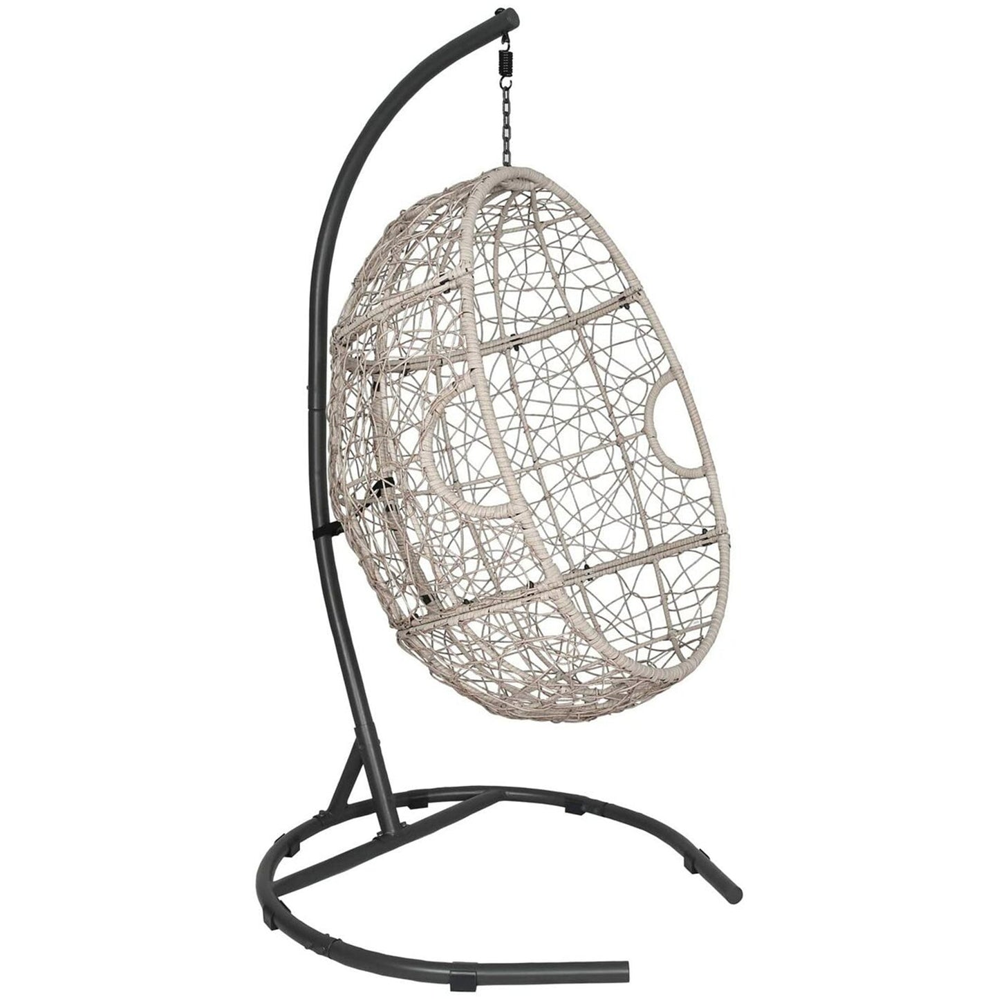 Outdoor Patio Wicker Hanging Basket Swing Chair Drop Egg Chair with Cushion and Stand (Navy)