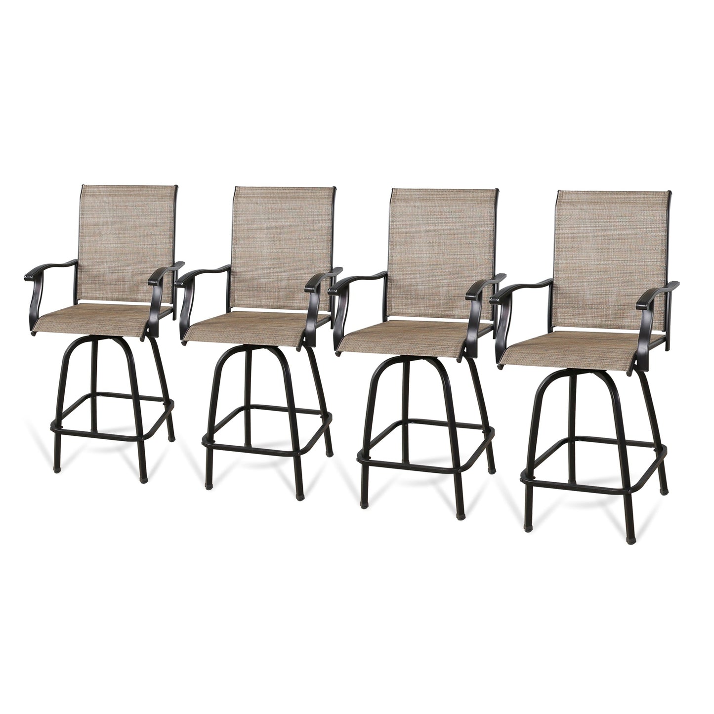 4-Piece Outdoor Swivel Bar Stools, Sling Patio Seating Height Bar Chairs with High Back and Armrest