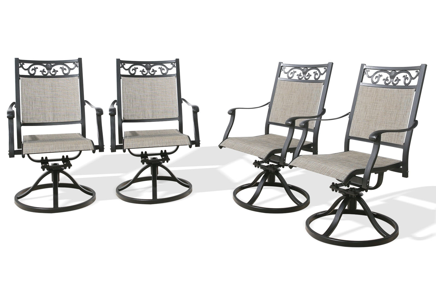 Cast Aluminum Patio Swivel Dining Chairs Outdoor Slight Rocking Chairs with Textilene Sling Seat and Back, Set of 4