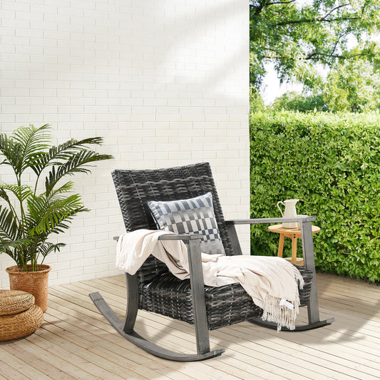 Patio Aluminum Rocking Chair Outdoor Indoor Lounge Wicker Seat Padded with Quick Dry Foam(Gray)