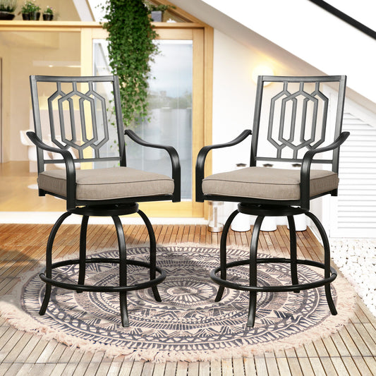 Outdoor 2-Piece Counter Height Swivel Bar Stools Patio High Dining Chair Set (Beige)
