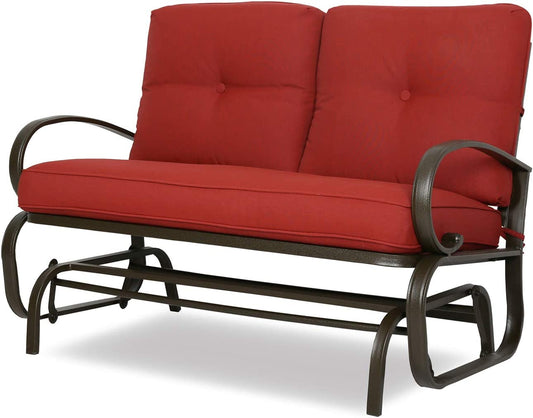 Patio Glider Bench Loveseat Outdoor Cushioed 2 Person Rocking Seating Patio Swing Chair, Red