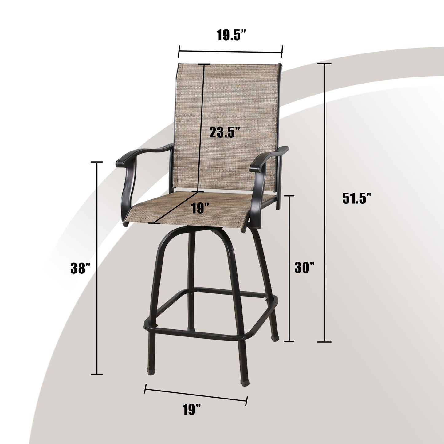 Outdoor 2-Piece Swivel Bar Stools High Patio Chairs with Sling Seat