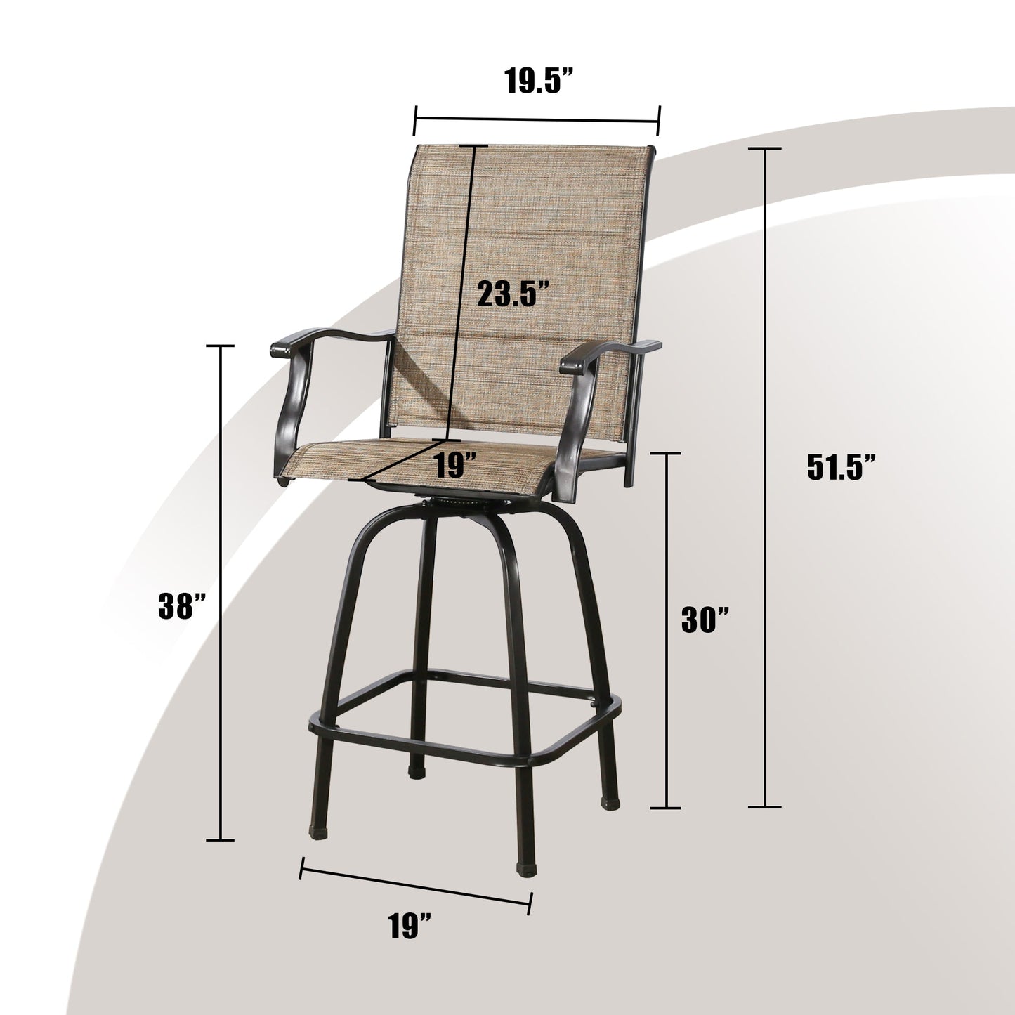 4-Piece Padded Outdoor Swivel Bar Stools Textilene Patio Seating Height Bar Chairs with Quick Dry Foam and Armrest