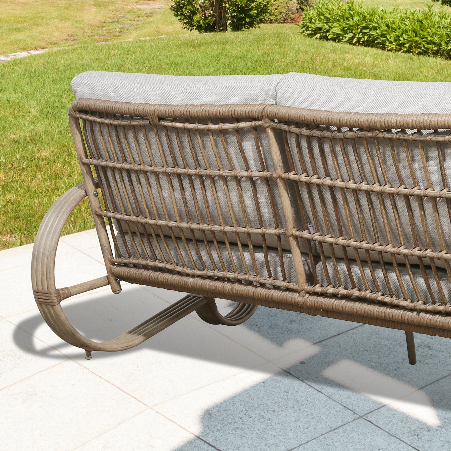 Patio Hand-Brush Aluminum Loveseat 2 Person Bench Outdoor Sofa Chair with Wicker Decoration and Olefin Cushions