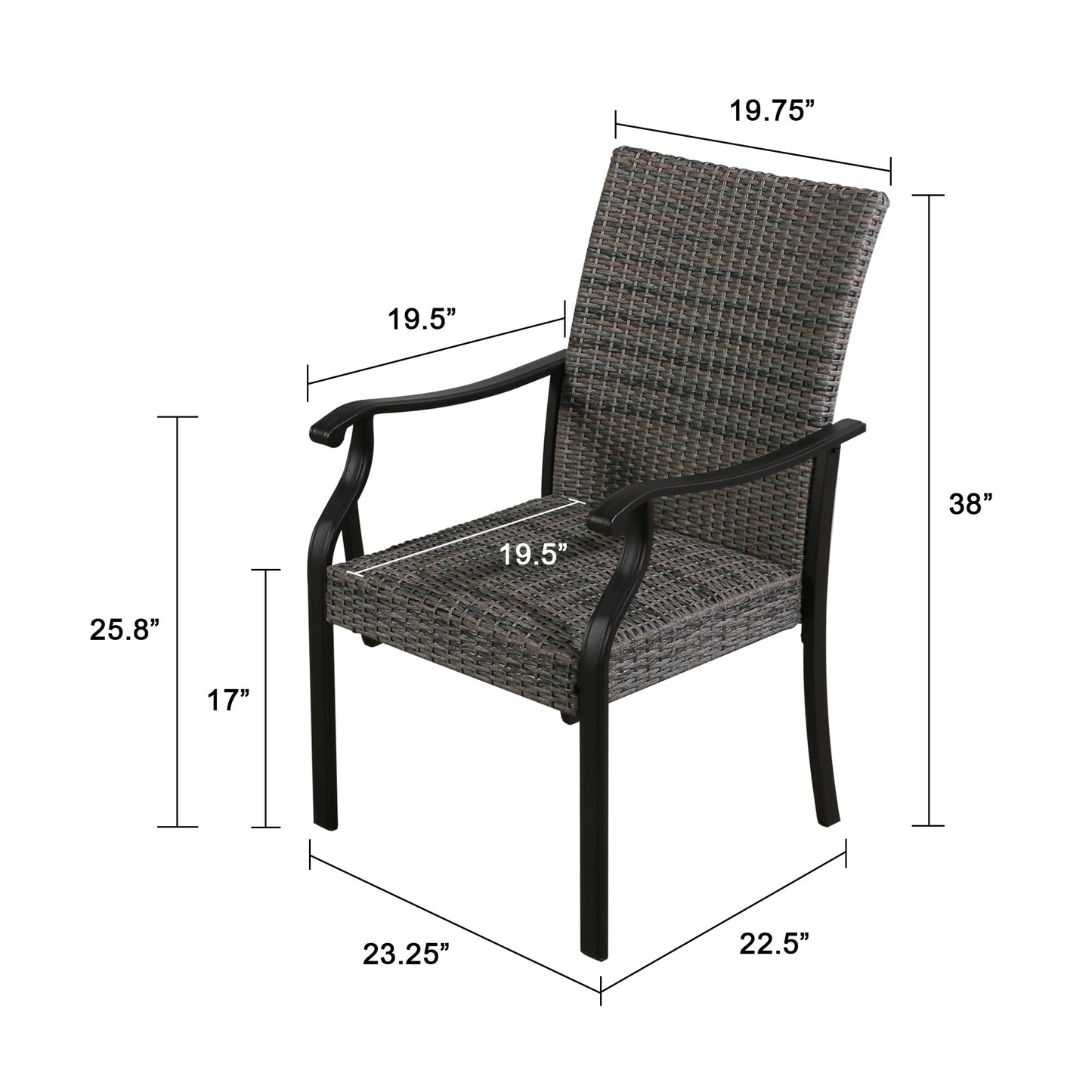 Patio 4 Pieces Wicker Padded Dining Chair Indoor Outdoor Metal Armchair with Quick Dry Foam