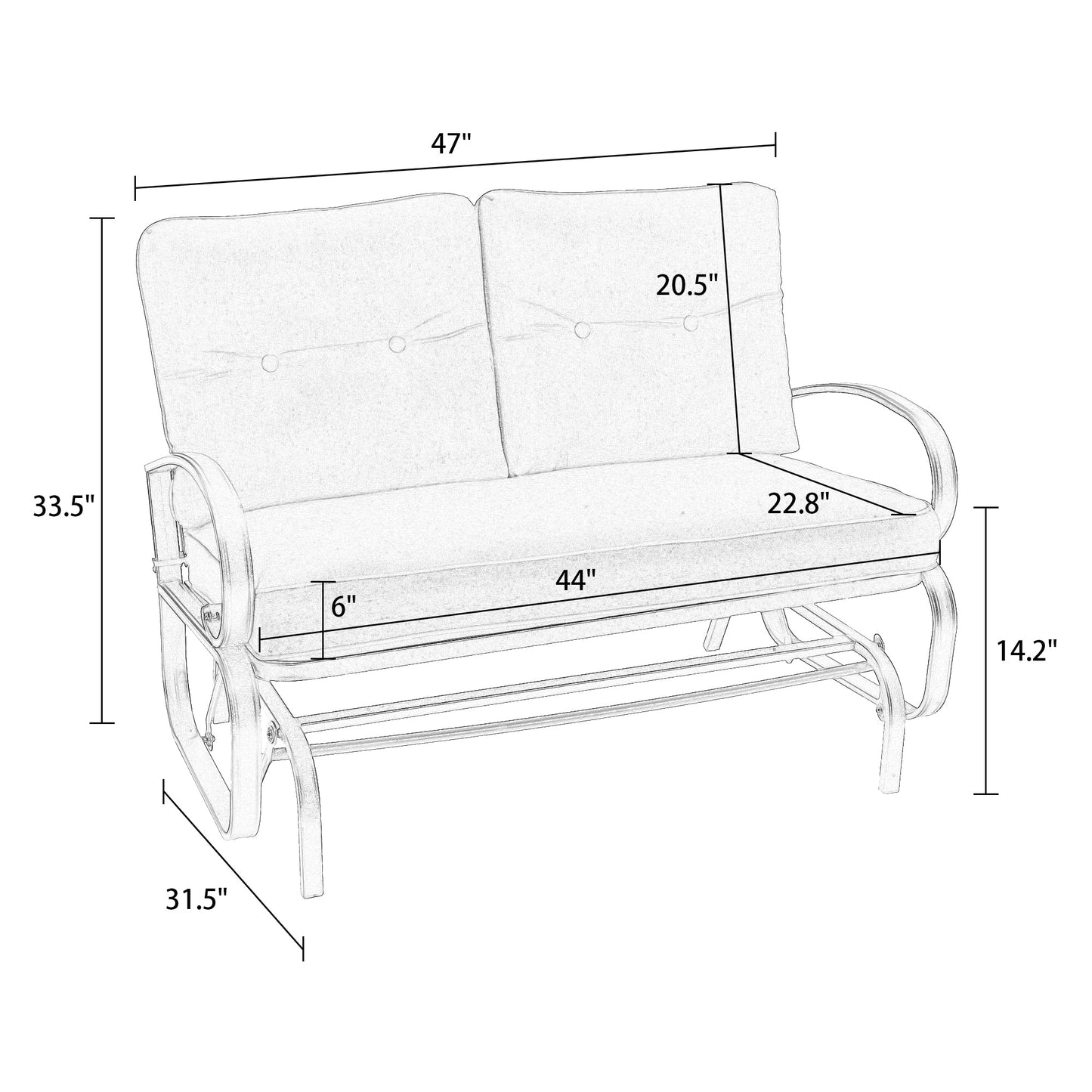 Patio Glider Bench Loveseat Outdoor Cushioed 2 Person Rocking Seating Patio Swing Chair, Beige