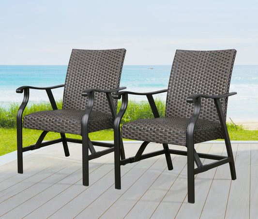 2-Piece Patio Rattan Ding Chairs Outdoor Wicker Motion Rocking Chairs with Armrest and Padded with Dry Quick Foam