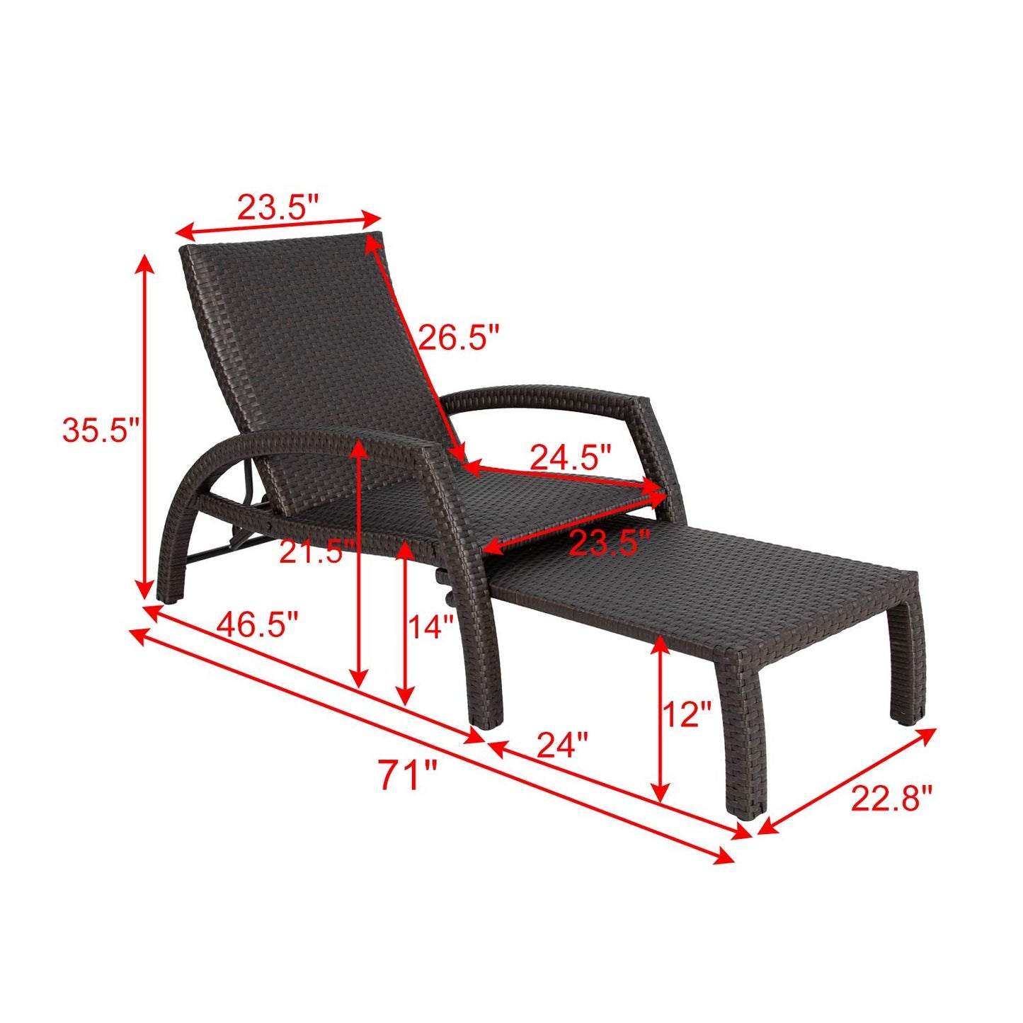 Outdoor Wicker Convertible Chaise Lounge Patio Woven Padded Aluminum Lounger Adjustable Chair with Quick Dry Foam