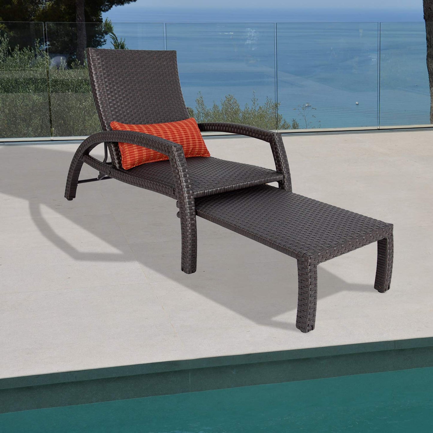 Outdoor Wicker Convertible Chaise Lounge Patio Woven Padded Aluminum Lounger Adjustable Chair with Quick Dry Foam