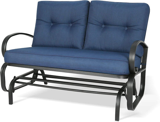 Patio Glider Bench Loveseat Outdoor Cushioed 2 Person Rocking Seating Patio Swing Chair, Navy