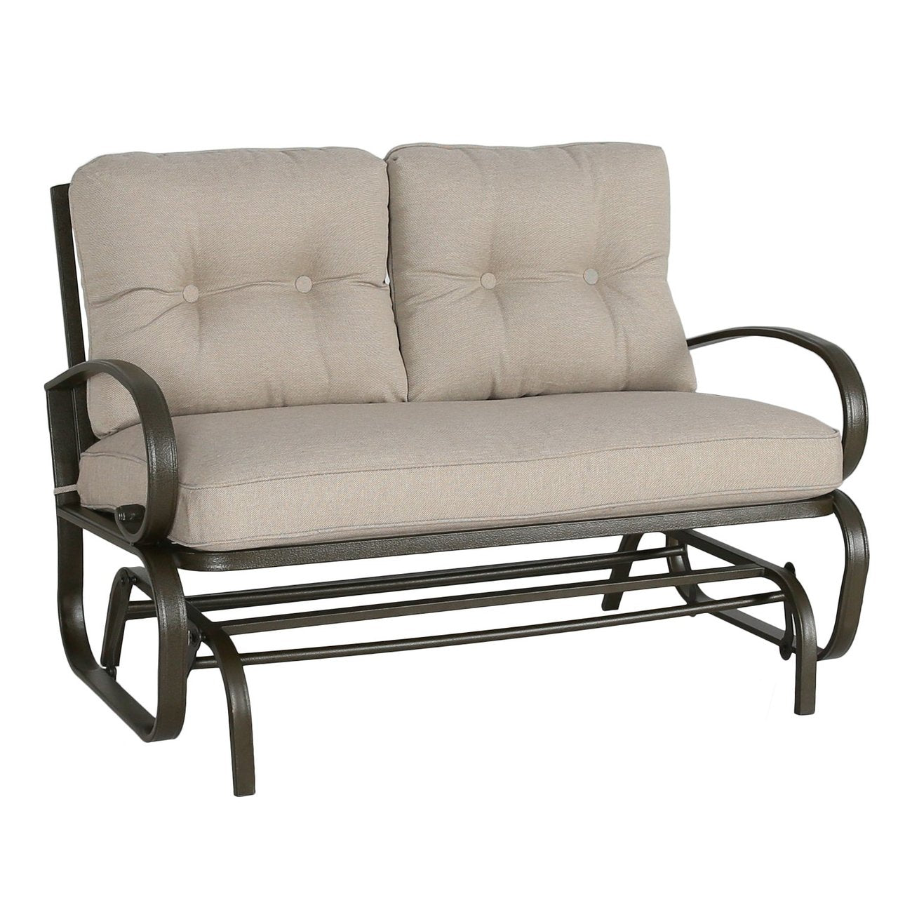 Patio Glider Bench Loveseat Outdoor Cushioed 2 Person Rocking Seating Patio Swing Chair, Beige