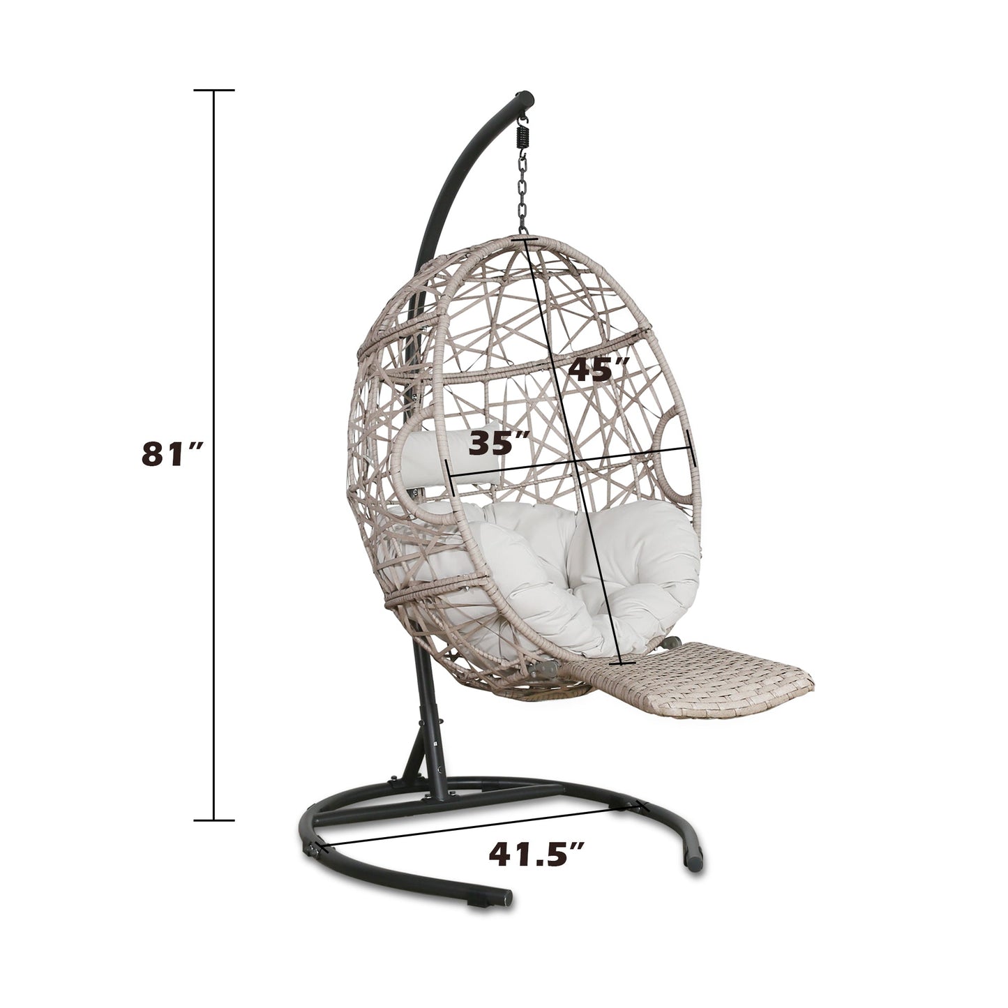 Outdoor Hanging Swing Basket Chair Tear Drop Chair with Stand and Extendable Footrest