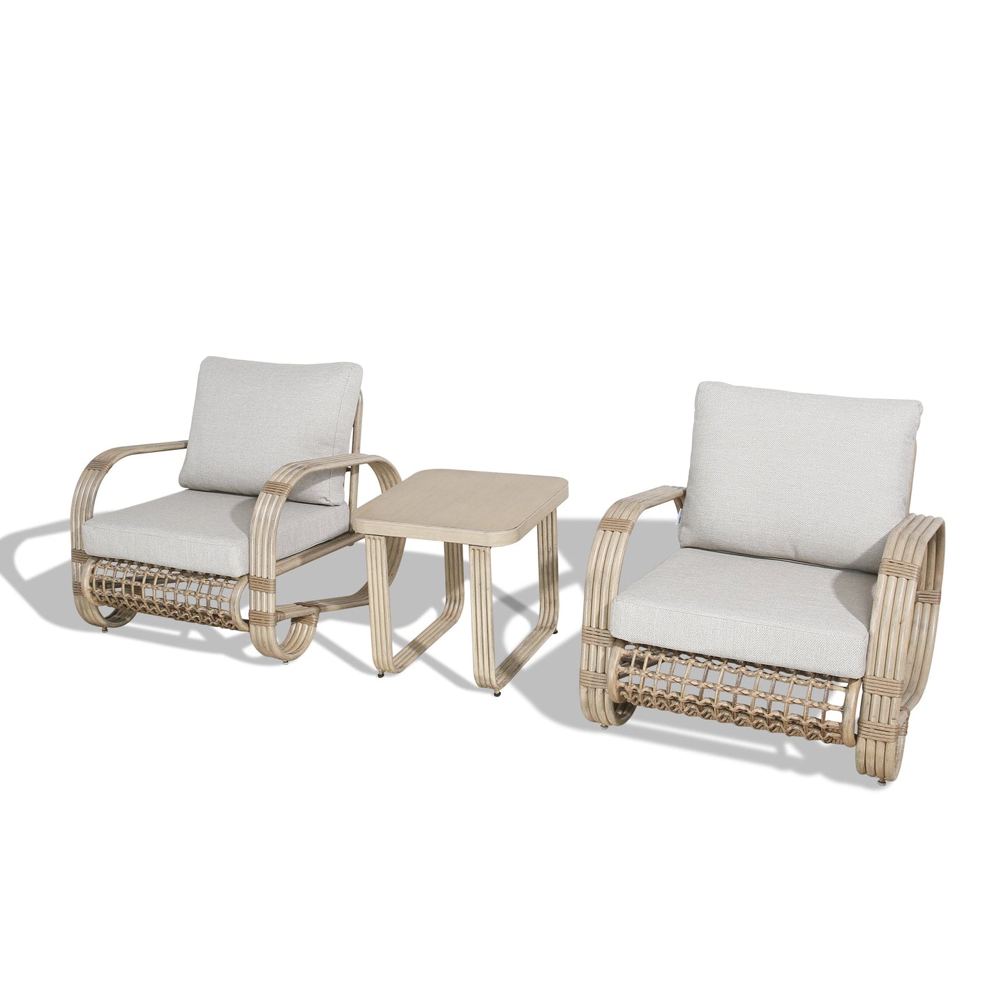 3 Pieces Patio Aluminum Conversation Set Outdoor Club Chairs Sofa and End Table Set with Wicker Decoration and Cushions