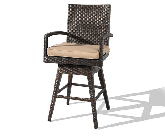 Outdoor Patio Furniture All-Weather Brown Wicker Swivel Bar Stool with Cushion