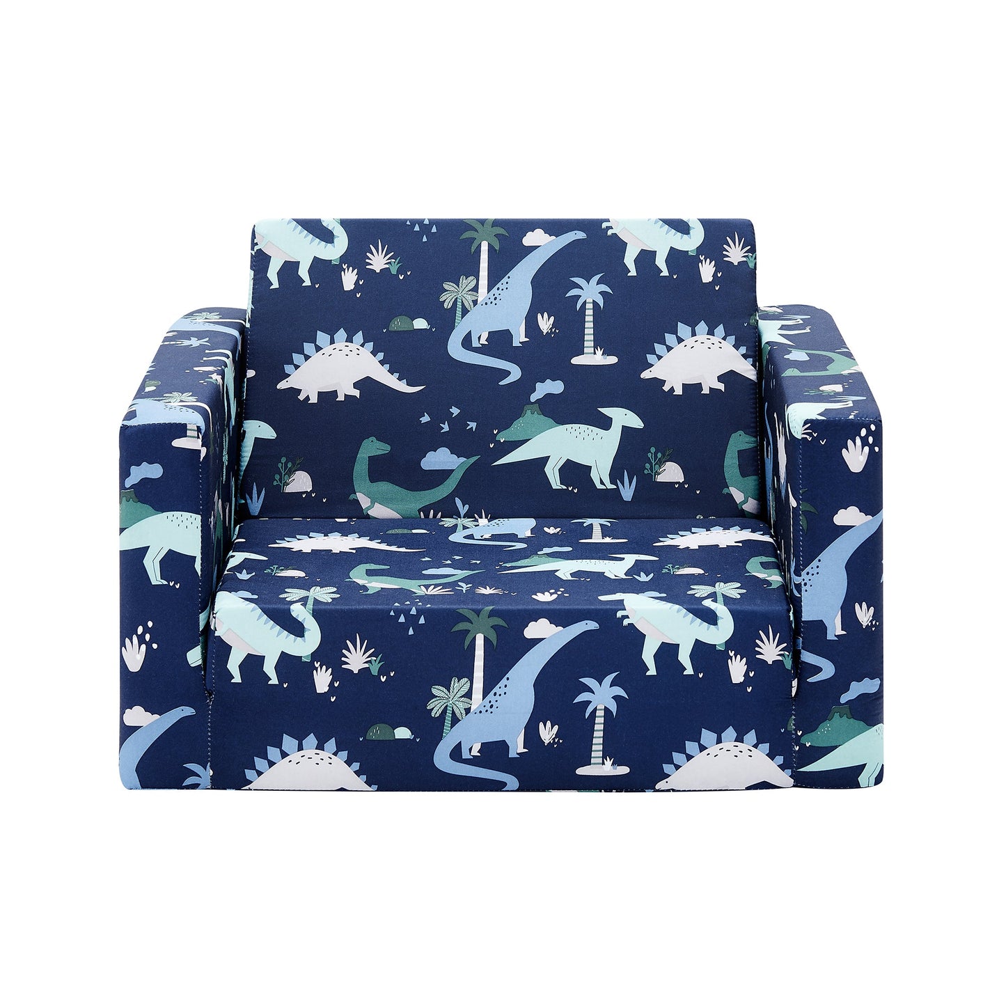 Convertible Sofa 2-In-1 Flip Open Kids Sleeper Chair （Navy Dinosaur）