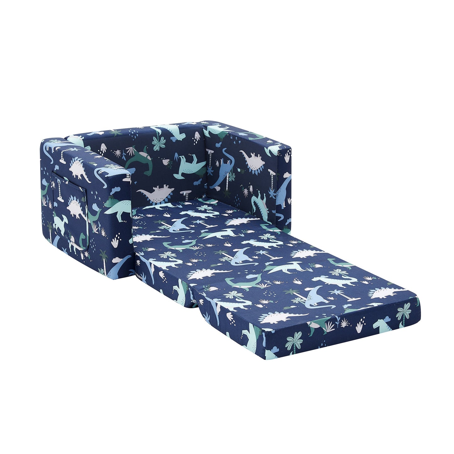 Convertible Sofa 2-In-1 Flip Open Kids Sleeper Chair （Navy Dinosaur）