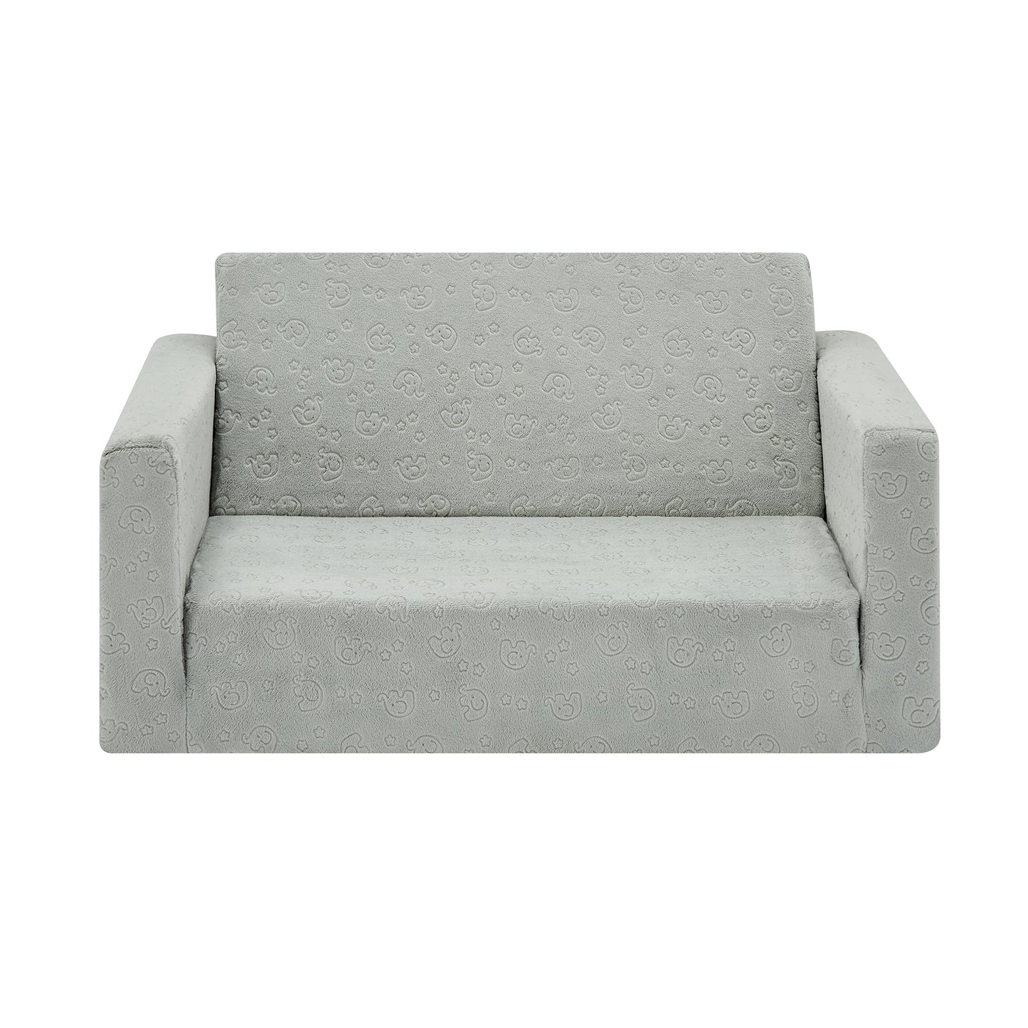 Convertible 2-In-1 Flip Open Kids Loveseat/ Couch/ Sleeper Sofa  (Gray Elephant）