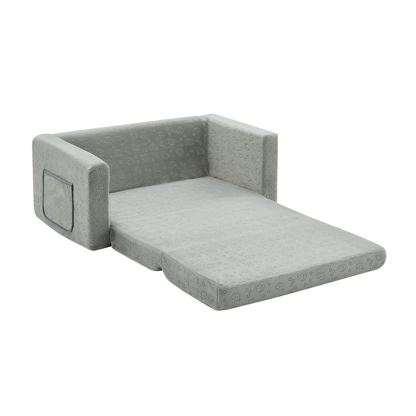 Convertible 2-In-1 Flip Open Kids Loveseat/ Couch/ Sleeper Sofa  (Gray Elephant）