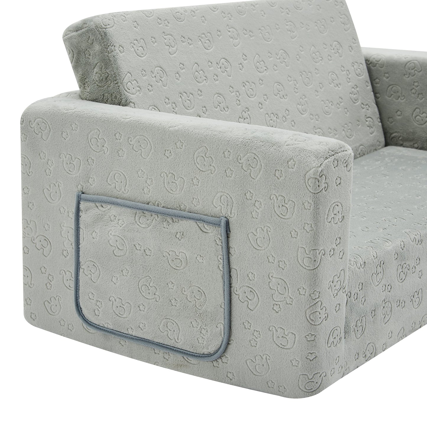 Convertible 2-In-1 Flip Open Kids Loveseat/ Couch/ Sleeper Sofa  (Gray Elephant）