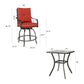 Patio 5 Pieces Metal  Bar Height Dining Set with Square Bar Table and Swivel Counter Stools with Cushions (Red)