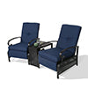 3 Pieces Outdoor /Indoor Recliner Set and Steel Side Table, Patio Furniture set Conversation Set with 2 Adjustable Reclining Lounge Chairs and Olefin Cushions（Navy）