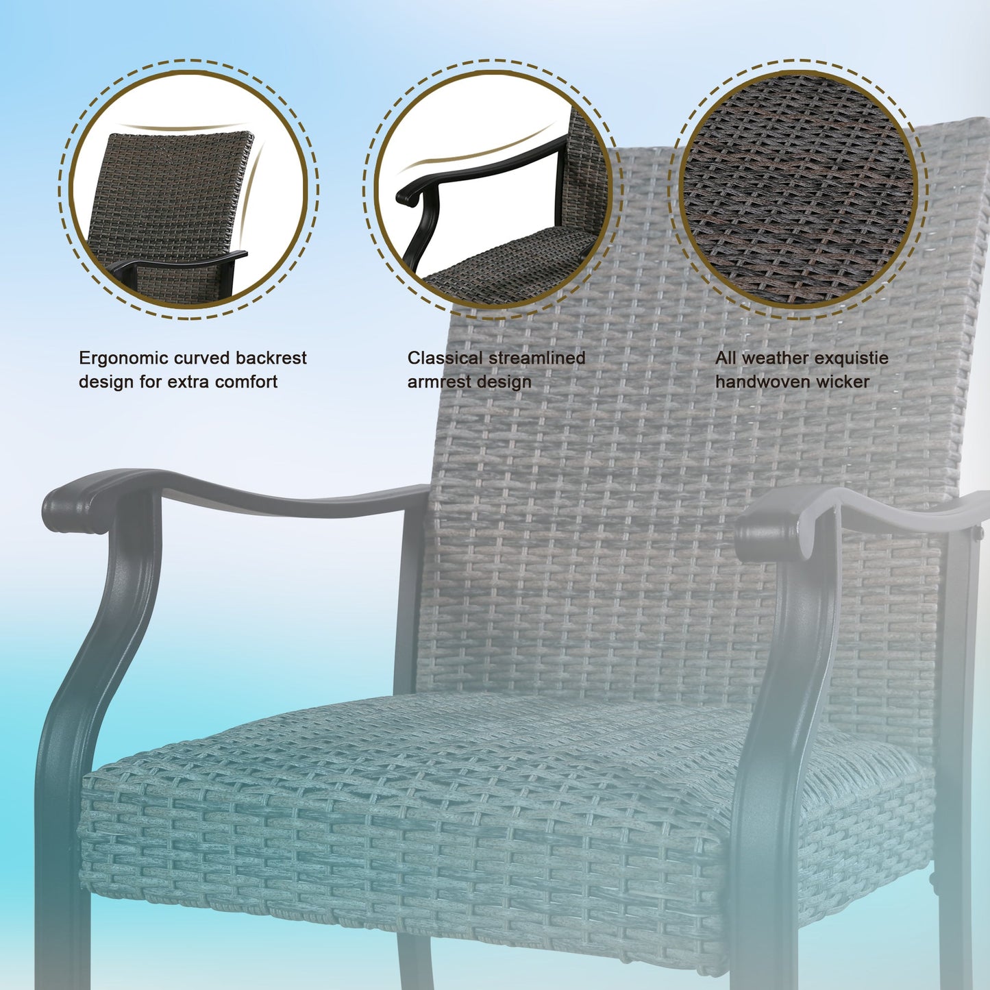 Patio 4 Pieces Wicker Padded Dining Chair Indoor Outdoor Metal Armchair with Quick Dry Foam