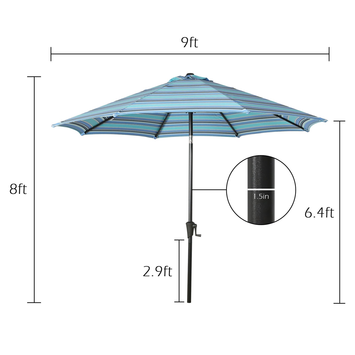 9 Ft Outdoor Sunbrella Tiltable Round Market Umbrella with Aluminum Pole and Crank (Dolce Oasis)