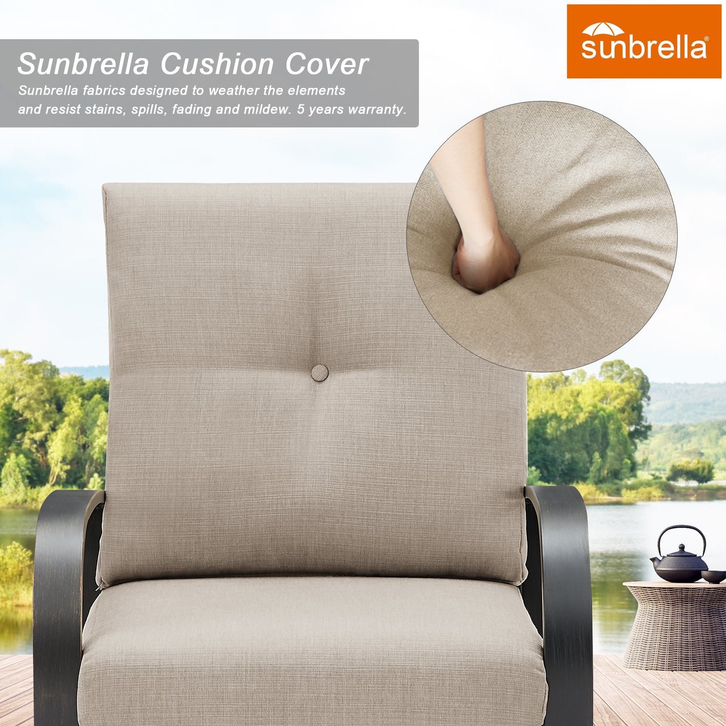 3 Pieces Outdoor/Indoor Patio Aluminum Motion Rocking Conversation Seating Group with Sunbrella Cushions for 5 Person