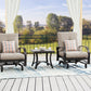 3 Pieces Outdoor/Indoor Aluminum Patio Conversation Set with Motion Rocking Chairs, Sunbrella Cusihons and Side Table