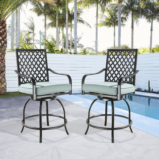 2 Pieces Patio Swivel Counter Bar Stools with Olefin Cushions and Armrest(Mist)