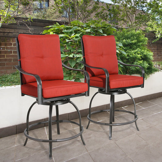 Outdoor Patio 2-Piece Counter Height Swivel Bar Stools Set (Red)