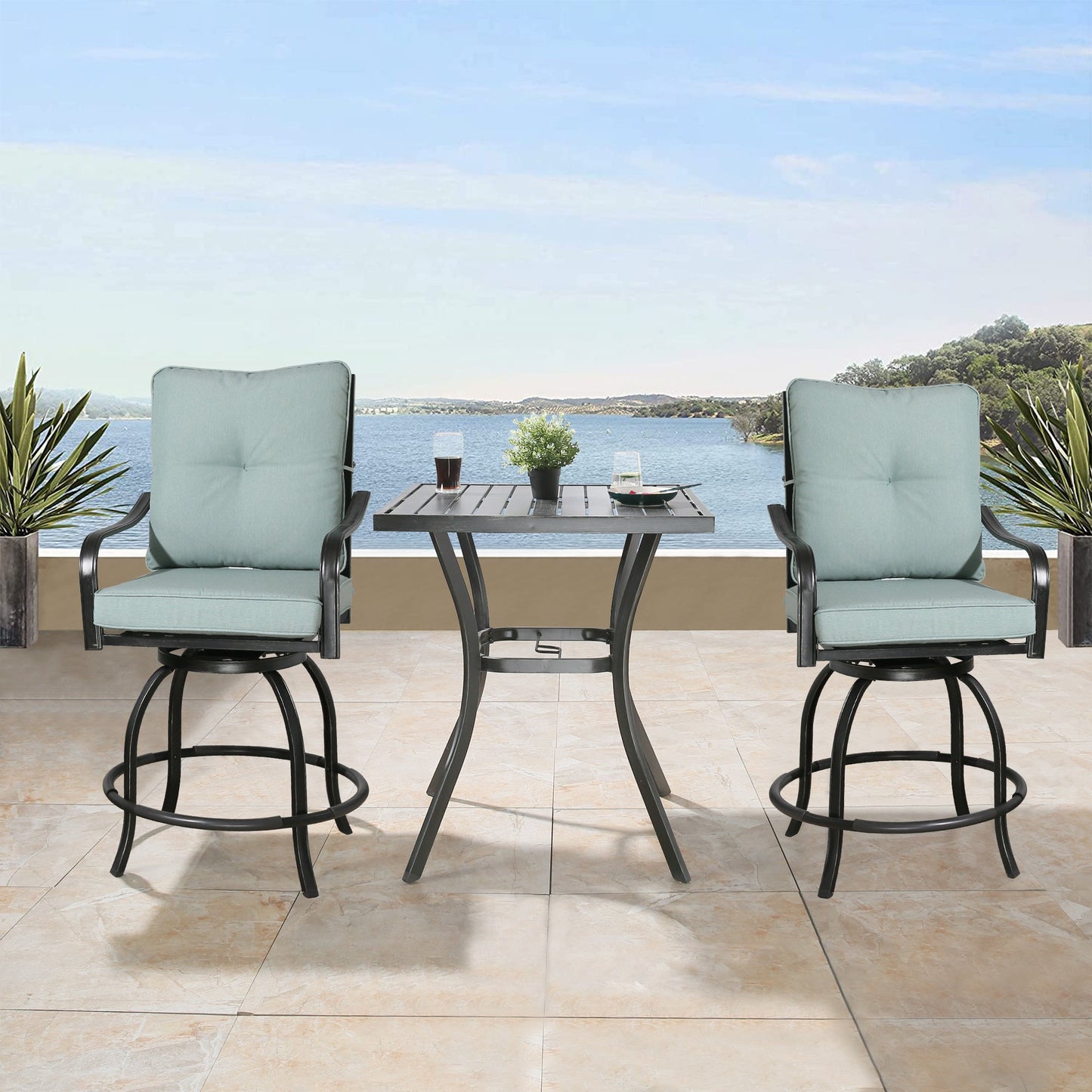 Outdoor Patio 2-Piece Counter Height Swivel Bar Stools Set (Mist)