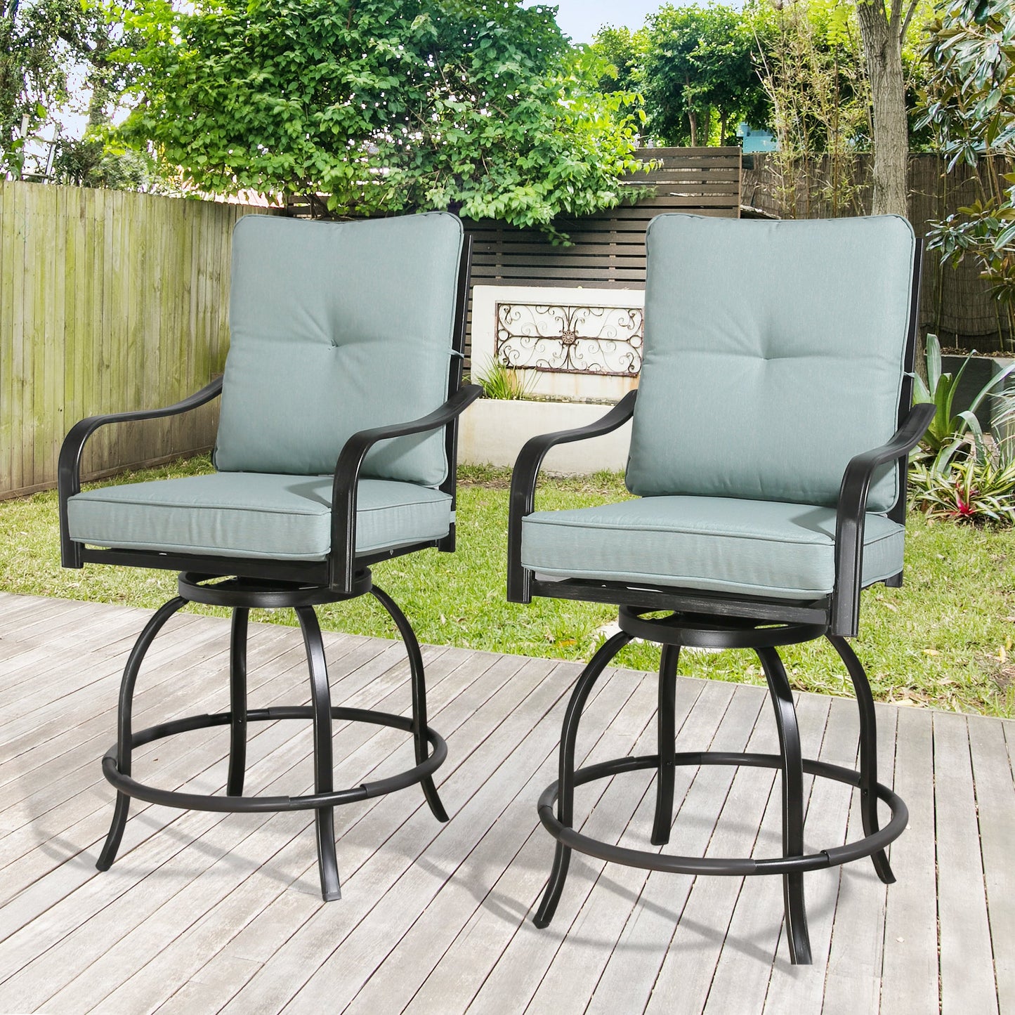 Outdoor Patio 2-Piece Counter Height Swivel Bar Stools Set (Mist)