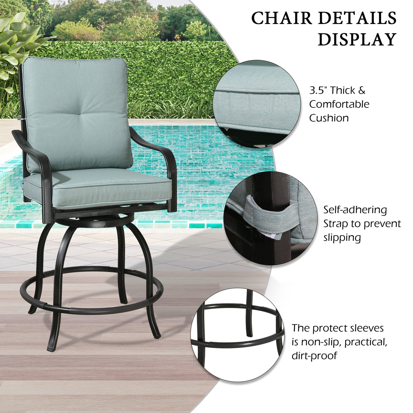 Outdoor Patio 2-Piece Counter Height Swivel Bar Stools Set (Mist)