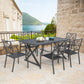 Rectangular Patio Metal Dining Table with Steel Slatted Wooden Textured Tabletop, Cross Legs and 1.57” Umbrella Hole