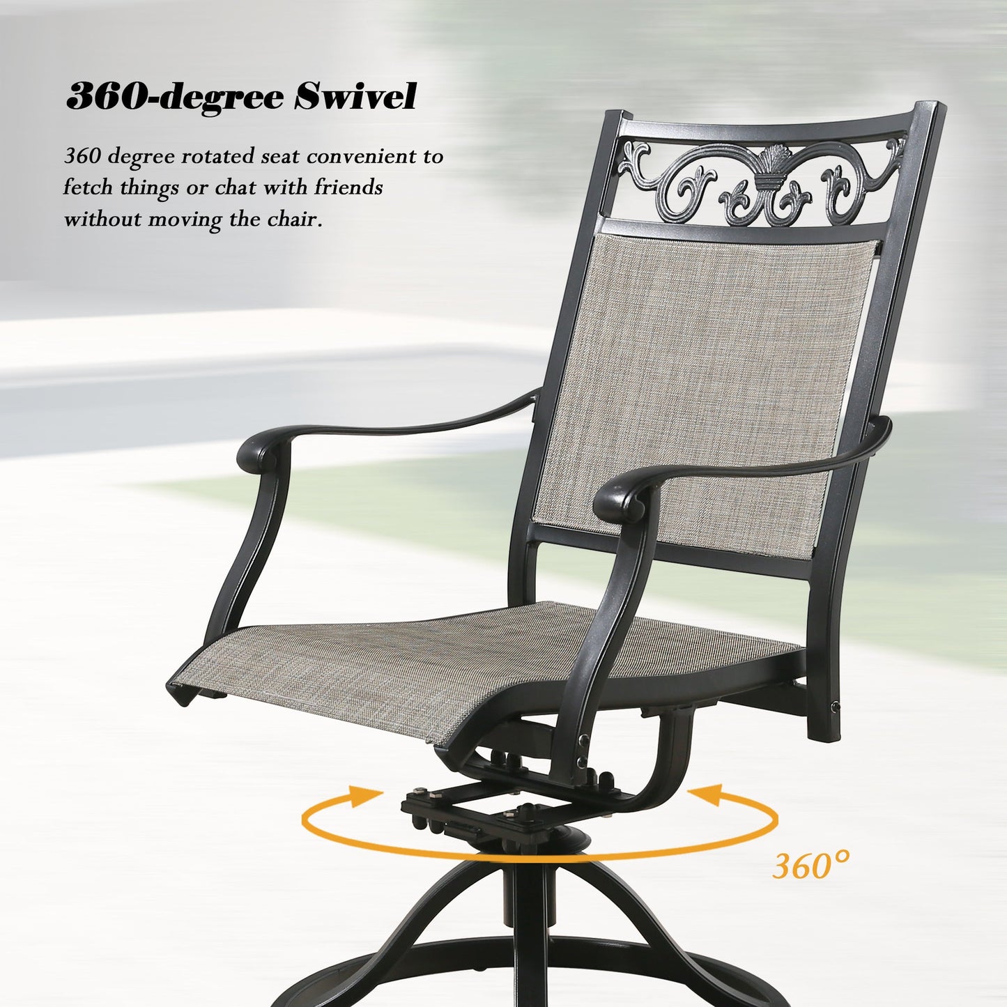 Cast Aluminum Patio Swivel Dining Chairs Outdoor Slight Rocking Chairs with Textilene Sling Seat and Back, Set of 4