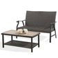 2 Pieces Patio Wicker Padded Conversation Set Indoor Outdoor Metal Seating Group with Loveseat and Alucobond Coffee Table