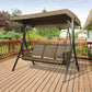 3-Seater Outdoor Porch Swing Steel Frame with UV-Resistant Polyester Adjustable Canopy Patio Swing Chair Bench (Brown)