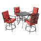 Patio 5 Pieces Metal  Bar Height Dining Set with Square Bar Table and Swivel Counter Stools with Cushions (Red)